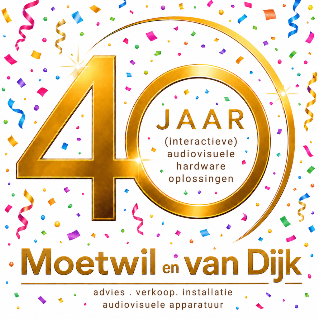 Veertig jaar audiovisuele techniek“We hebben ideeën voor een presentatie. Kunnen jullie meedenken over de audiovisuele apparatuur en technische voorzieningen die we daarvoor nodig hebben?” Zo begint het vaak. Vanuit zo’n idee of plan kijken we wat daarvoor nodig is en hoe we dat samen het beste kunnen realiseren.Dat meedenken doen we inmiddels al veertig jaar.